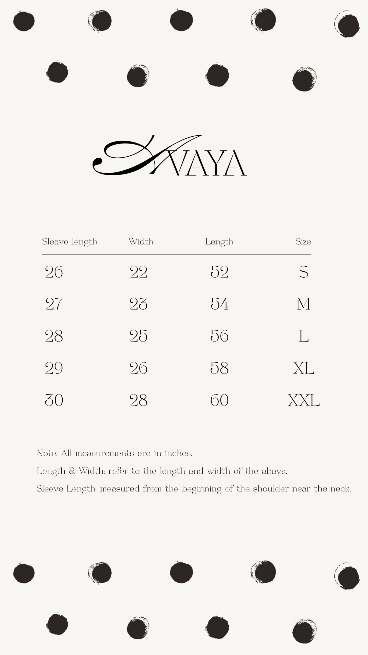 size chart spago
